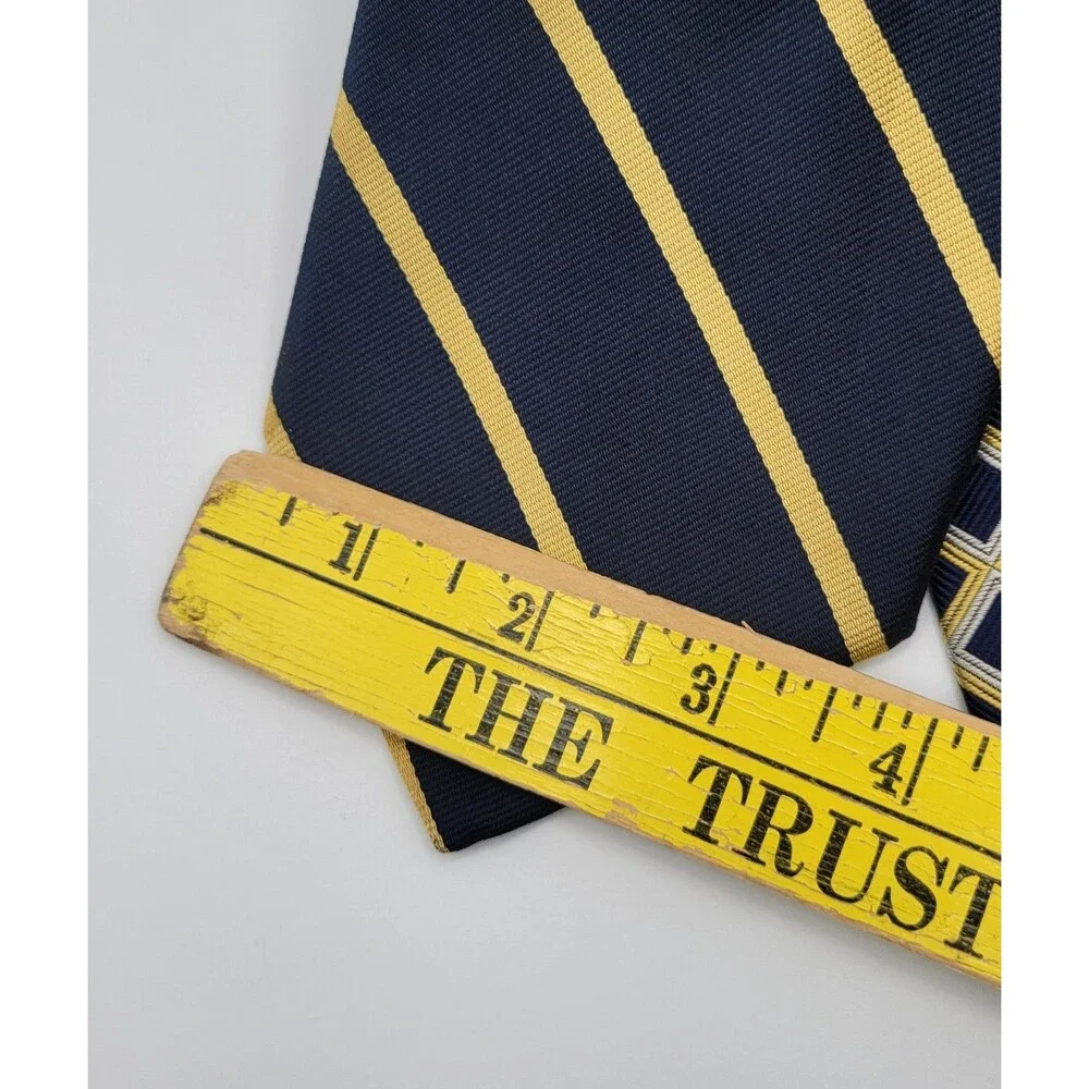 Brooks Brothers Makers Silk Tie Striped and Geometric Foulard Necktie Blue Gold